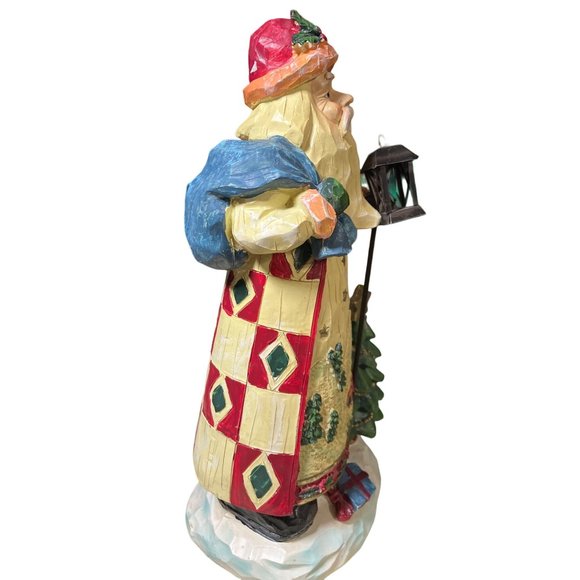 Santa Figurine 12.5 Inch Carved Wood Look - Picture 5 of 13